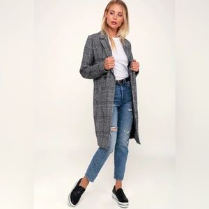 Chilly Out Black and White Glen Plaid Long Coat